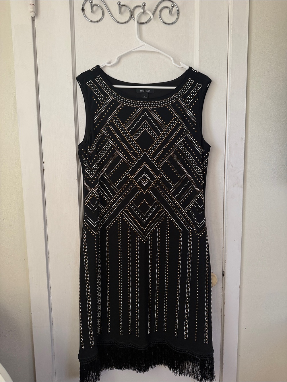 Black Studded Sleeveless Fringe Mini Dress by White House Black Market